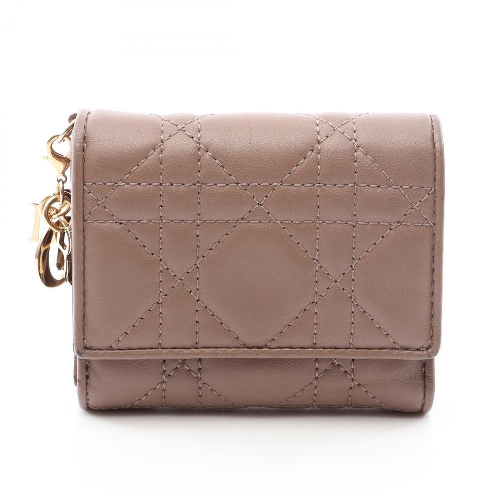 Christian Dior Lady Cannage Trifold Wallet Leather Gray